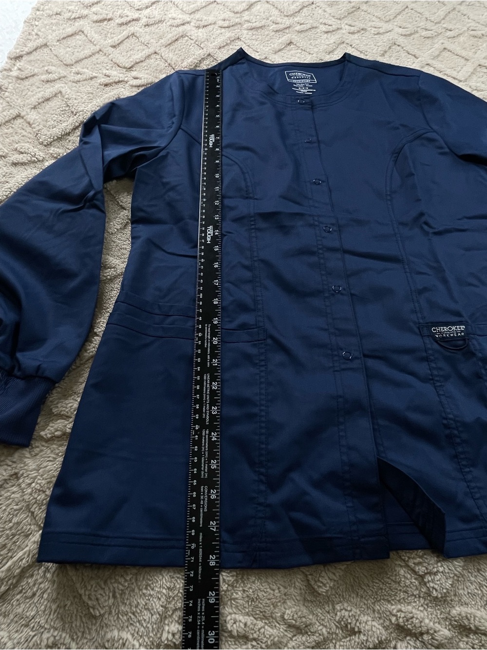 Cherokee Navy Round-Neck Scrub Medical Jacket~ Sz M *NWT Medical Staff - Picture 7 of 9